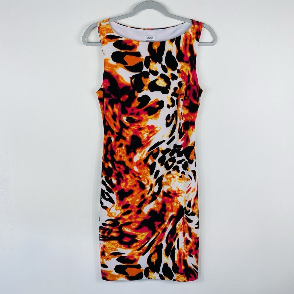Cache Dress 6 Animal Print Sleeveless Boat Neck Party Event Made In USA